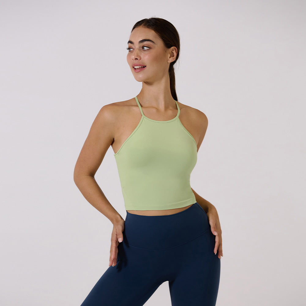 Halter Cropped Tank Top (with Pads)