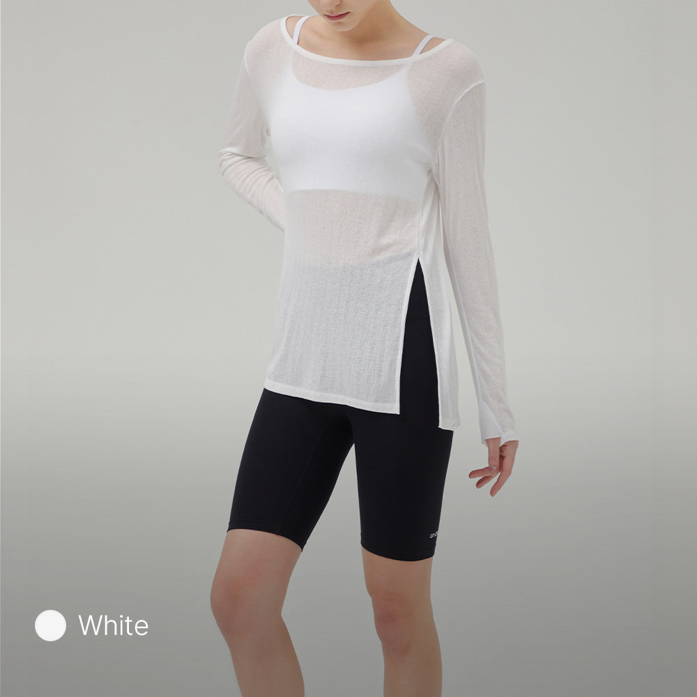 Ribbed Side Slit Long Sleeve