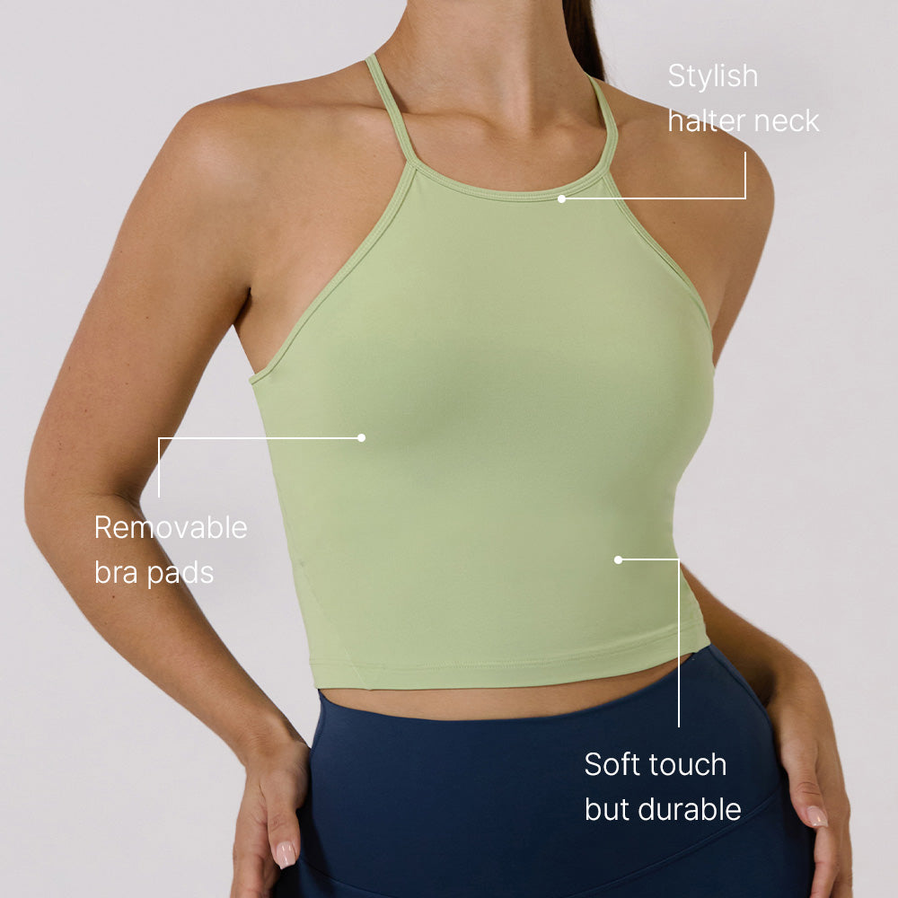 Halter Cropped Tank Top (with Pads)