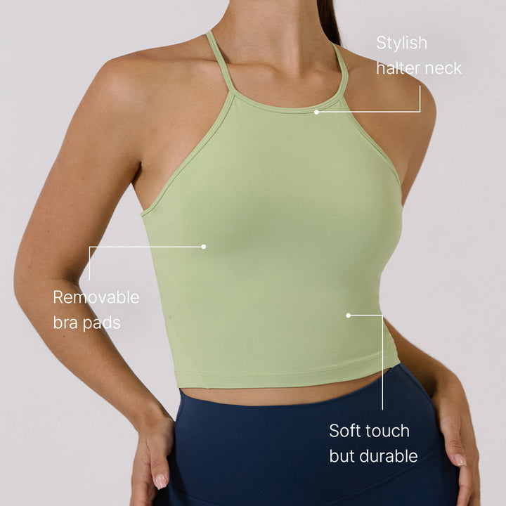 Halter Cropped Tank Top (with Pads)